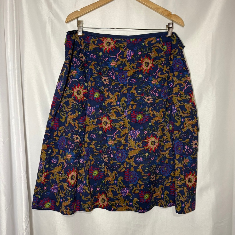 Liz Claiborne New York Floral Midi Skirt 18W Navy Blue Cotton A-Line Lined Plus